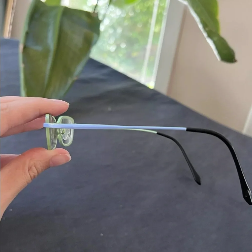 Bevel Eyeglasses Debbie sky Blue light green Frame Case Japan 46-17 Titanium GUC